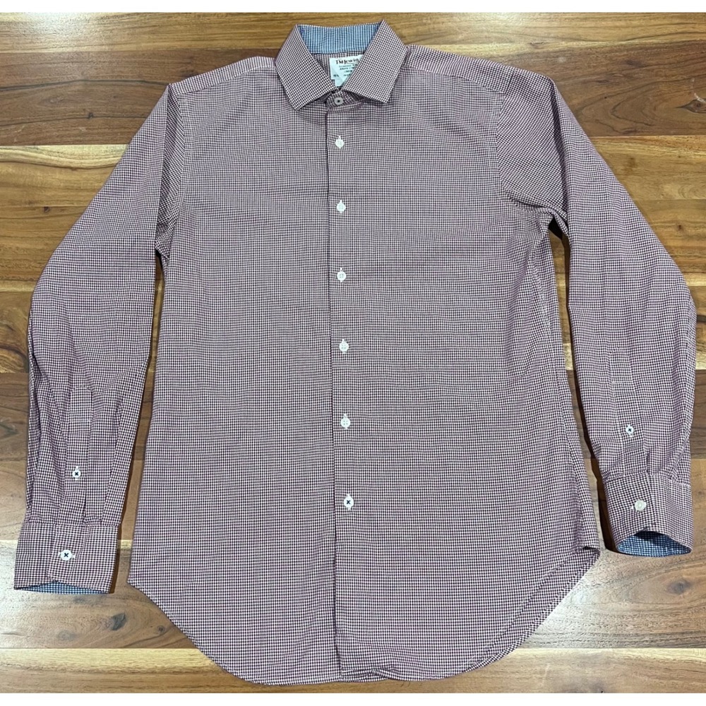 TM Lewin Mens Burgundy Micro Check Fitted Cotton Dress Shirt 15.5 34.5 39-87cm